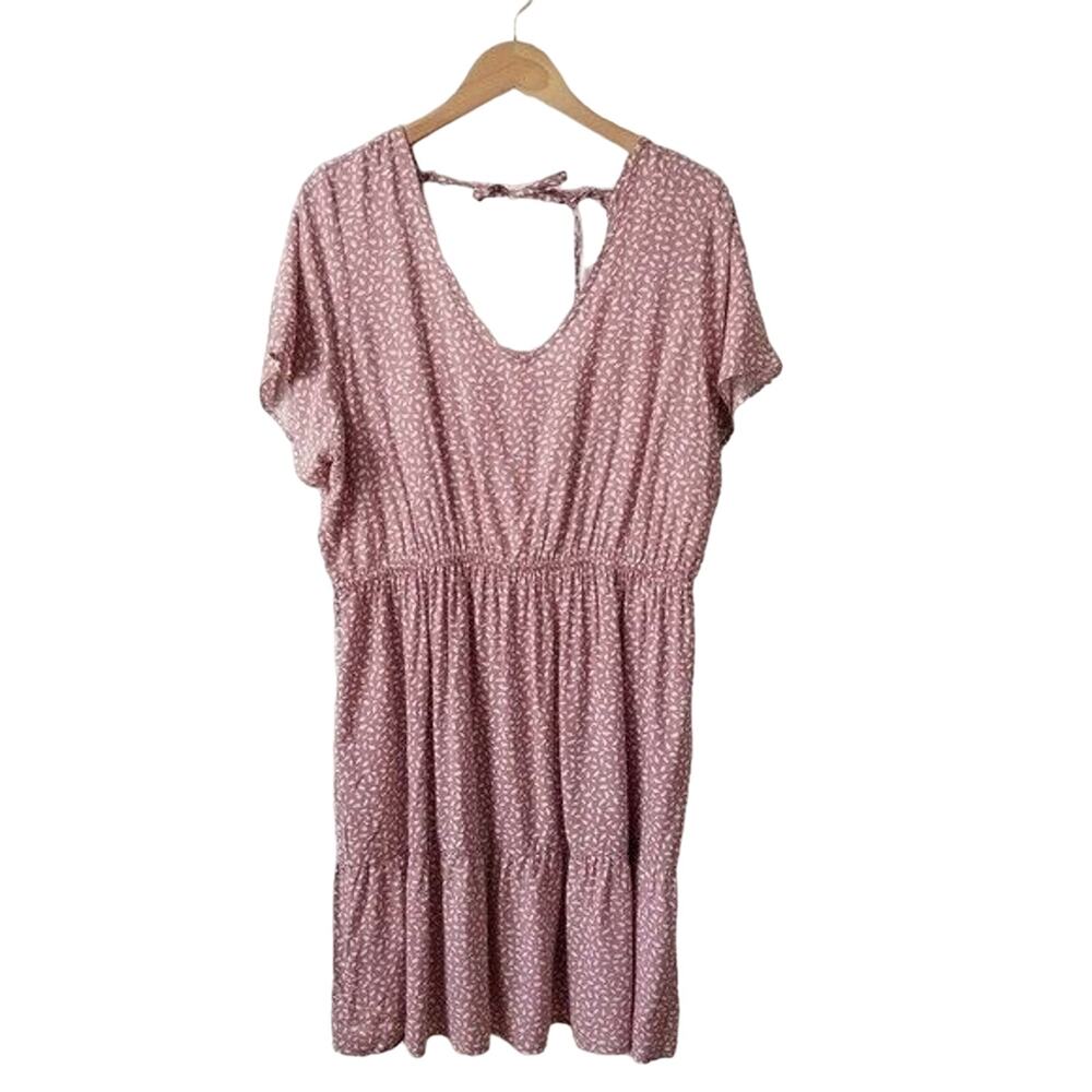 Nude Pink Tiered Smocked Boho Mini Dress XXL Prairie Country Cottage Picnic NEW